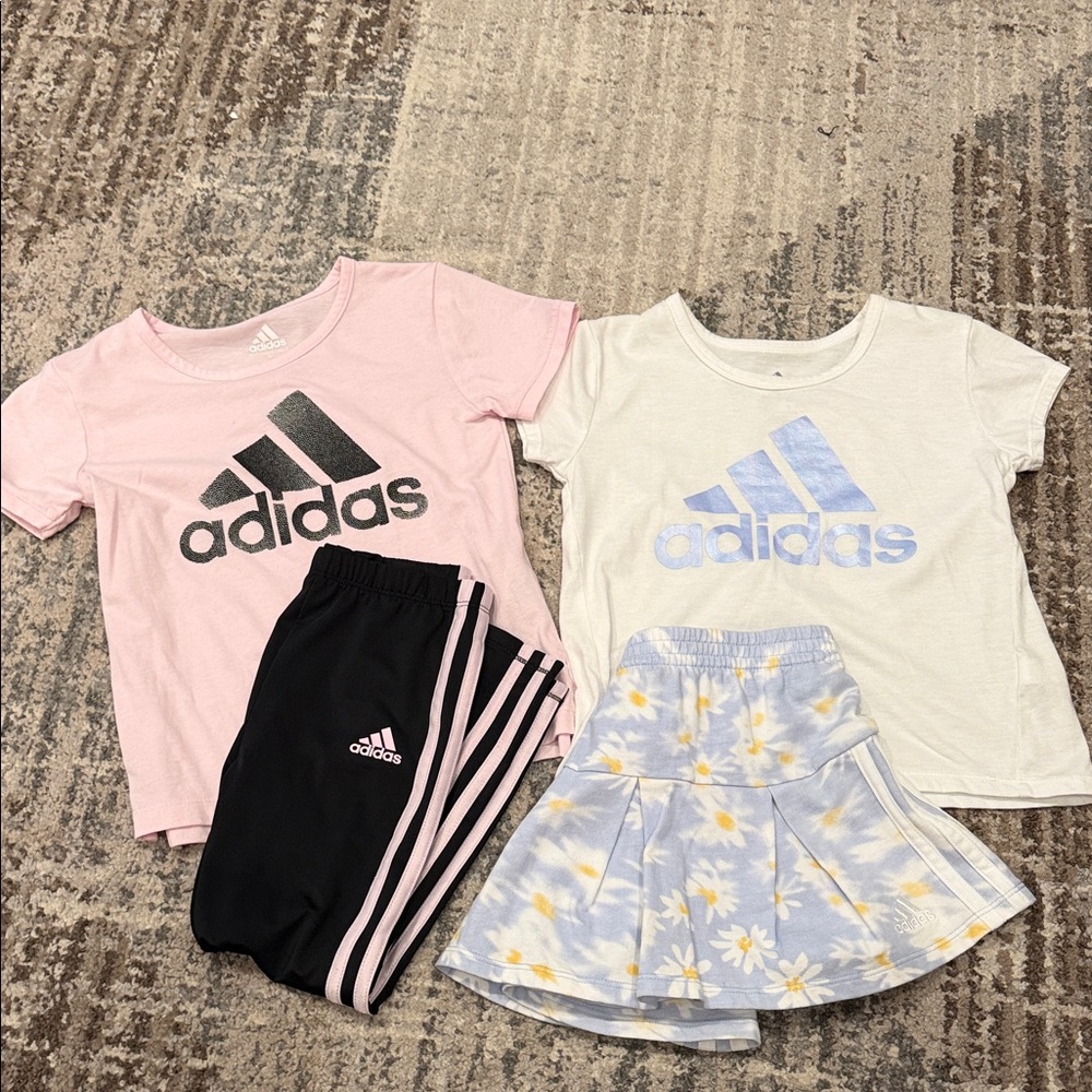 Adidas Girls Pink, White, Black & Blue Floral Active Set